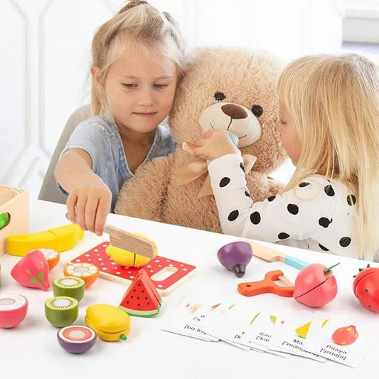 Child engaged in imaginative play using pretend kitchen toys and costumes