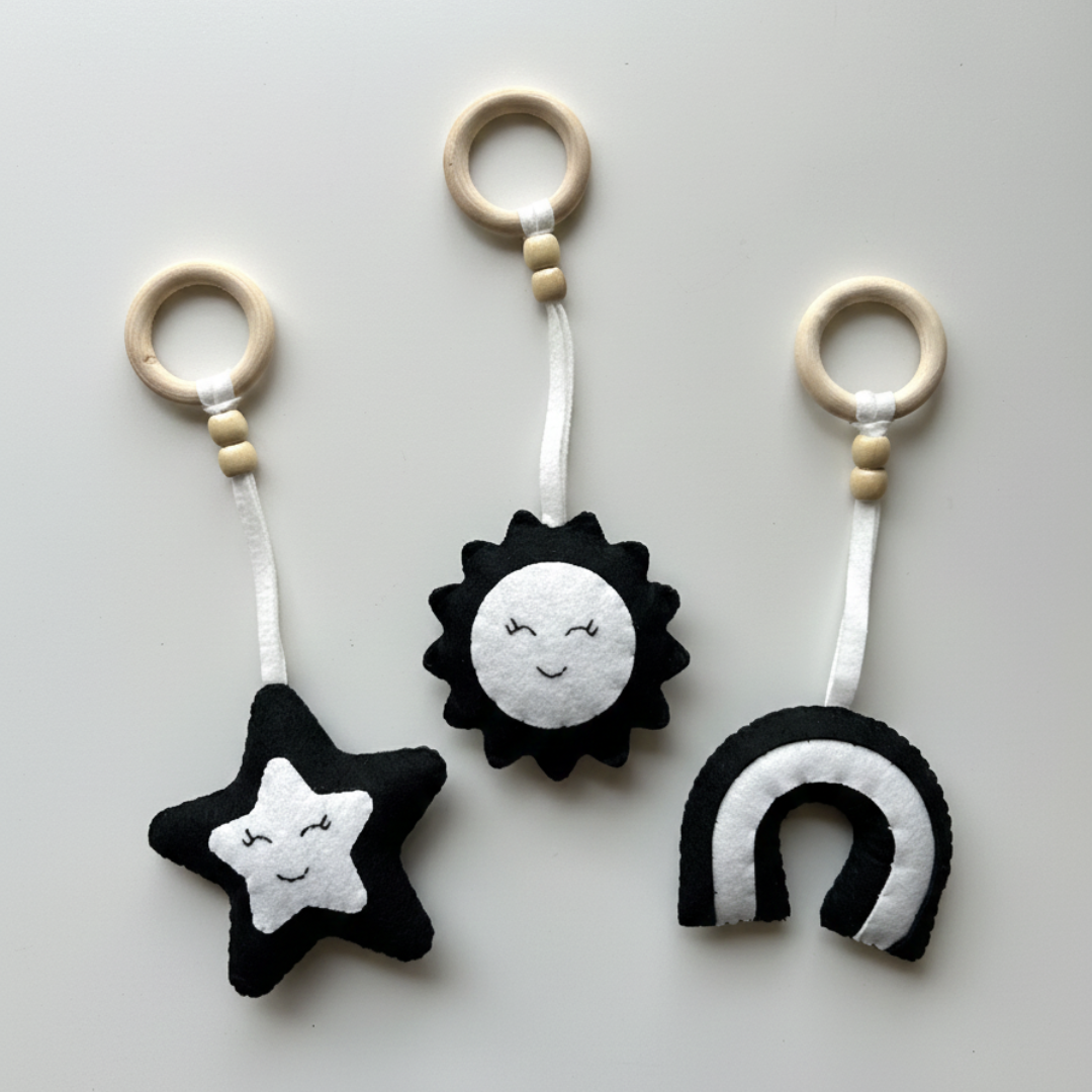 Sky Buddies Black & White Baby Play Gym Hanging Toys – High Contrast Set for Newborns