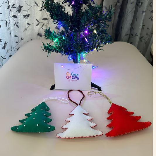 Christmas Tree Felt Ornaments – Hand-Stitched Hanging Set of 3 for X-mas Decor