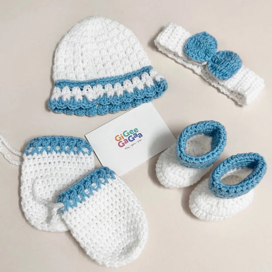 Handmade Woollen Baby Set for Newborn Girls (0–3 Months) GiGeeGaGaa
