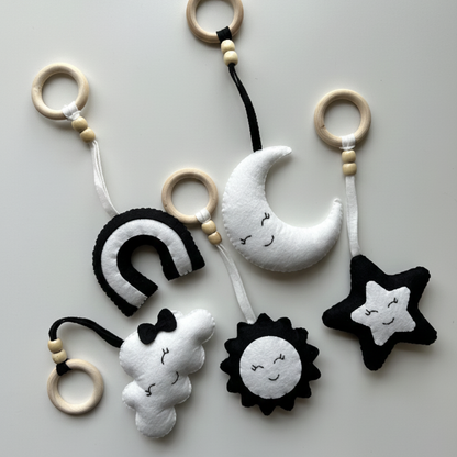 Sky Buddies Black & White Baby Play Gym Hanging Toys – High Contrast Set for Newborns