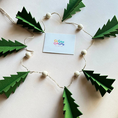 Olive Green Felt Christmas Garland – Handmade Holiday Hanging Decoration (Set of 7 Trees)