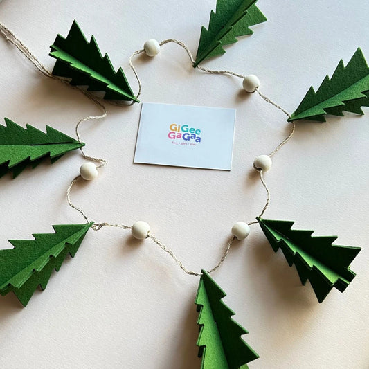 Olive Green Felt Christmas Garland – Handmade Holiday Hanging Decoration (Set of 7 Trees)