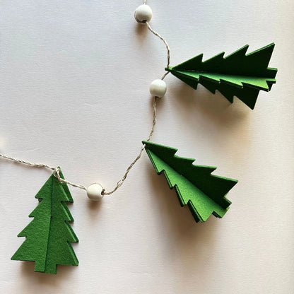 Olive Green Felt Christmas Garland – Handmade Holiday Hanging Decoration (Set of 7 Trees)