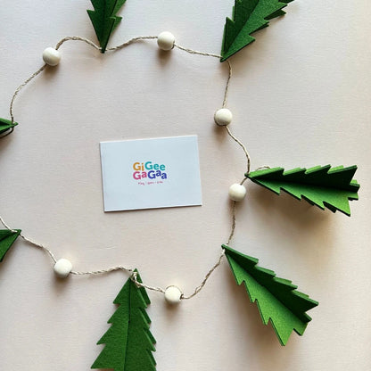 Olive Green Felt Christmas Garland – Handmade Holiday Hanging Decoration (Set of 7 Trees)