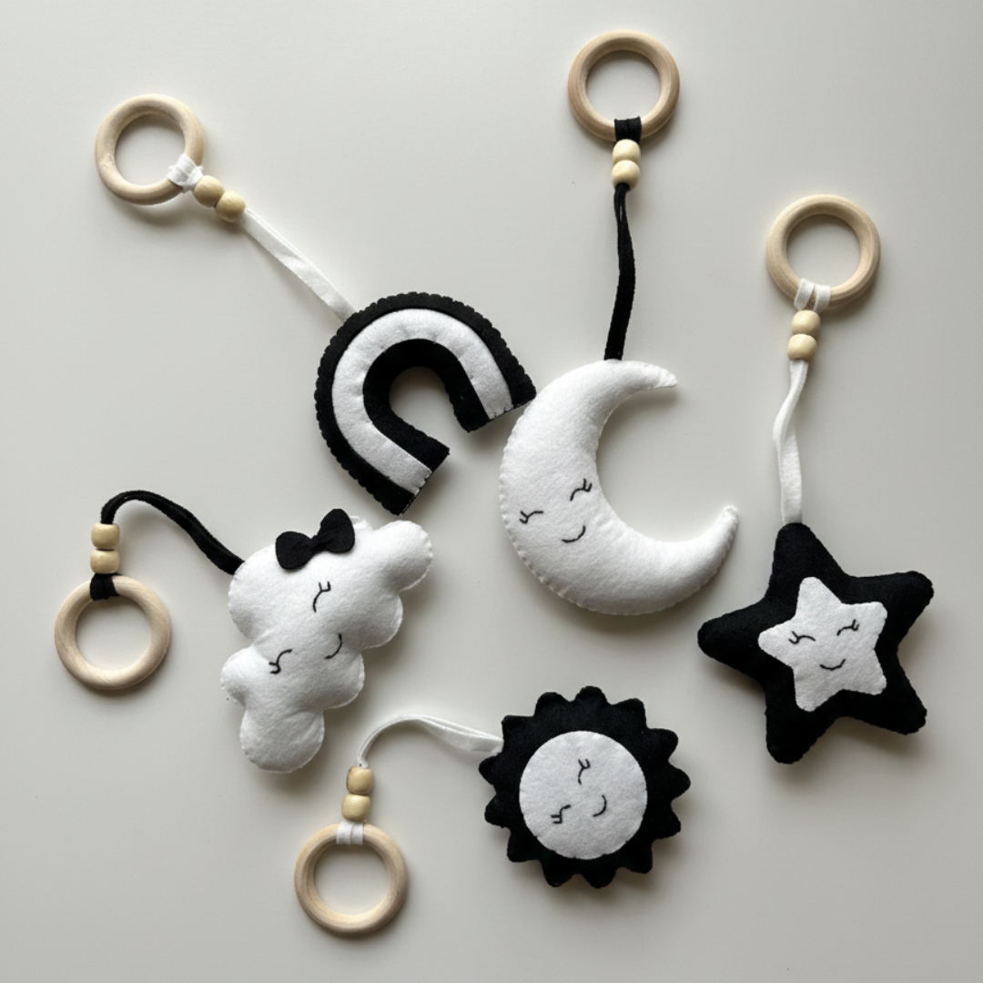 Sky Buddies Black & White Baby Play Gym Hanging Toys – High Contrast Set for Newborns