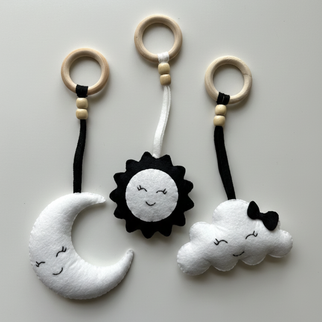 Sky Buddies Black & White Baby Play Gym Hanging Toys – High Contrast Set for Newborns
