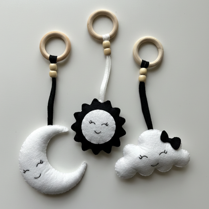 Sky Buddies Black & White Baby Play Gym Hanging Toys – High Contrast Set for Newborns