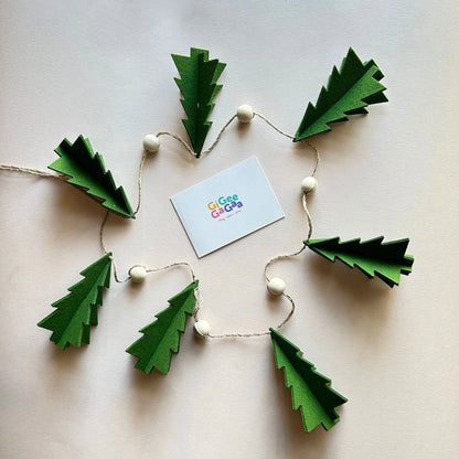 Olive Green Felt Christmas Garland – Handmade Holiday Hanging Decoration (Set of 7 Trees)