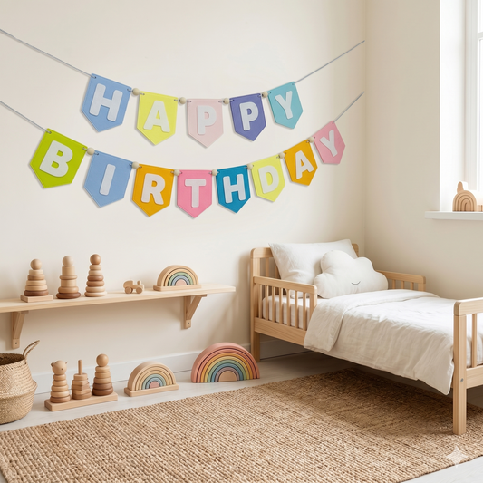 Vibrant Felt Happy Birthday Banner