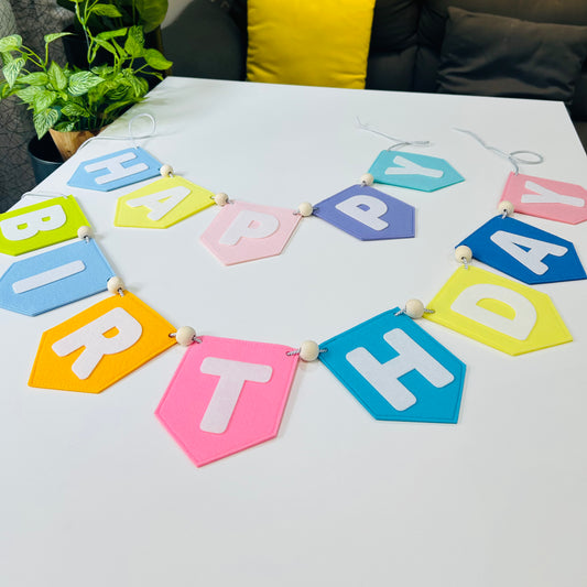 Felt Happy Birthday Banner – Colorful Party Decoration