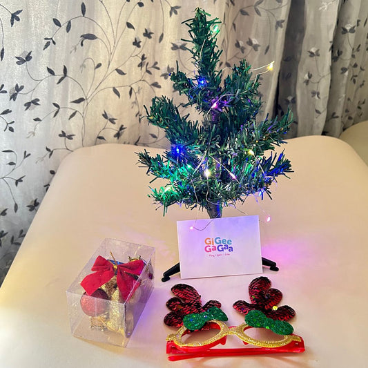 Christmas Tree Box Set – Artificial Tree with Lights, Ornaments & Reindeer Antler Goggles
