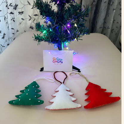 Christmas Tree Felt Ornaments – Hand-Stitched Hanging Set of 3 for X-mas Decor