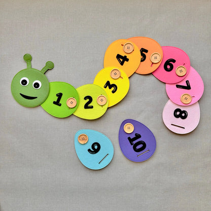 Número - The Counting Caterpillar- Colourful Buttoning Activity / Educational Toys / Counting / Brain Development/ Study toys - GiGeeGaGaa