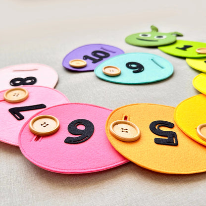 Número - The Counting Caterpillar- Colourful Buttoning Activity / Educational Toys / Counting / Brain Development/ Study toys - GiGeeGaGaa