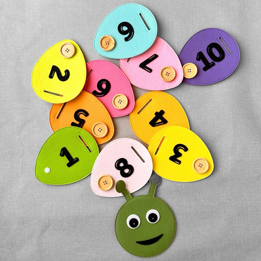 Número - The Counting Caterpillar- Colourful Buttoning Activity / Educational Toys / Counting / Brain Development/ Study toys - GiGeeGaGaa