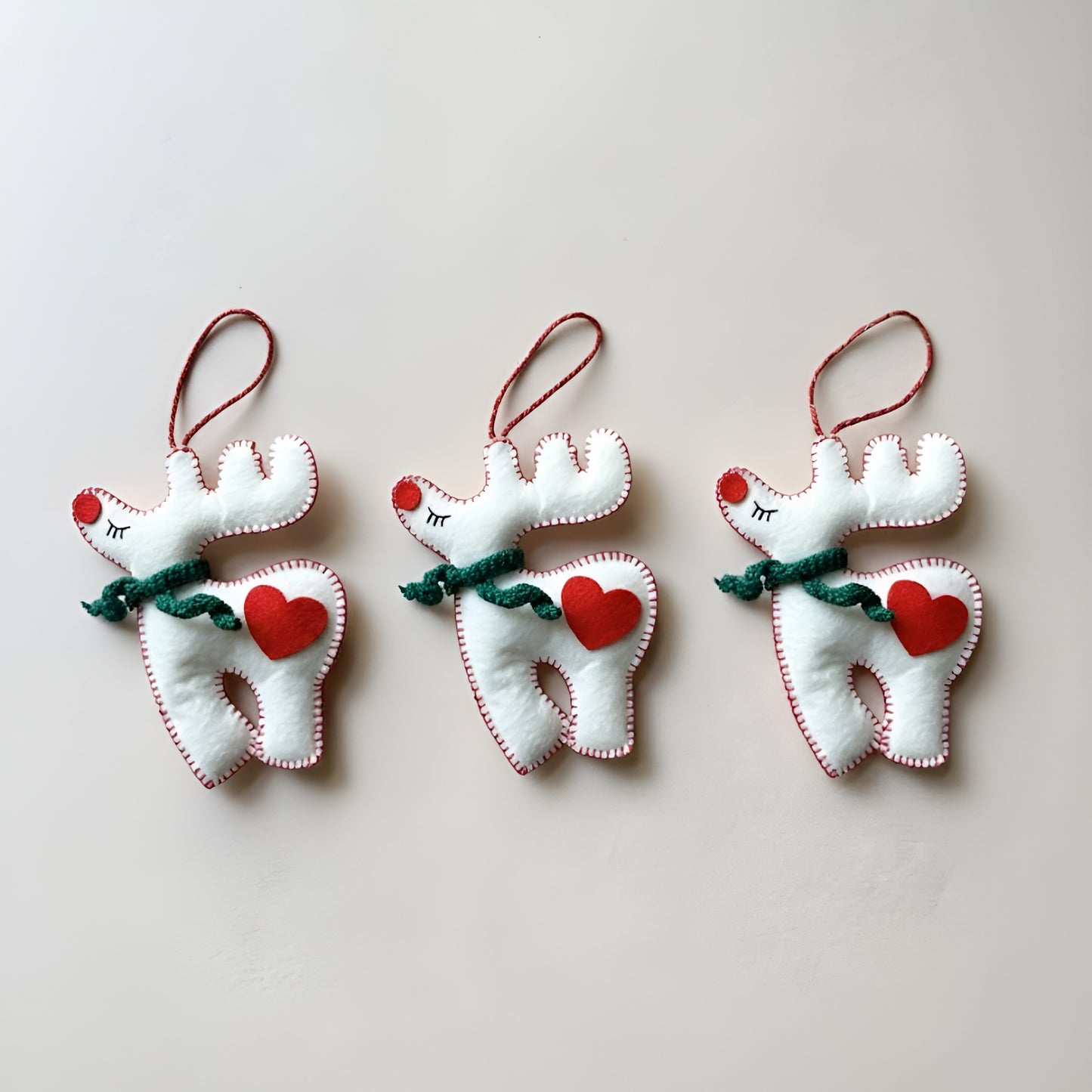Handmade Felt Reindeer Ornaments Set of 3 – Christmas Tree & Home Decor